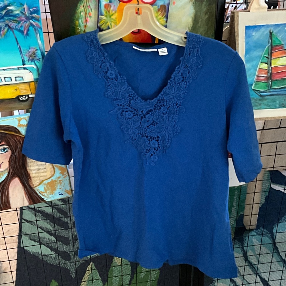 Susan Graver Royal Blue Lace Accent Top